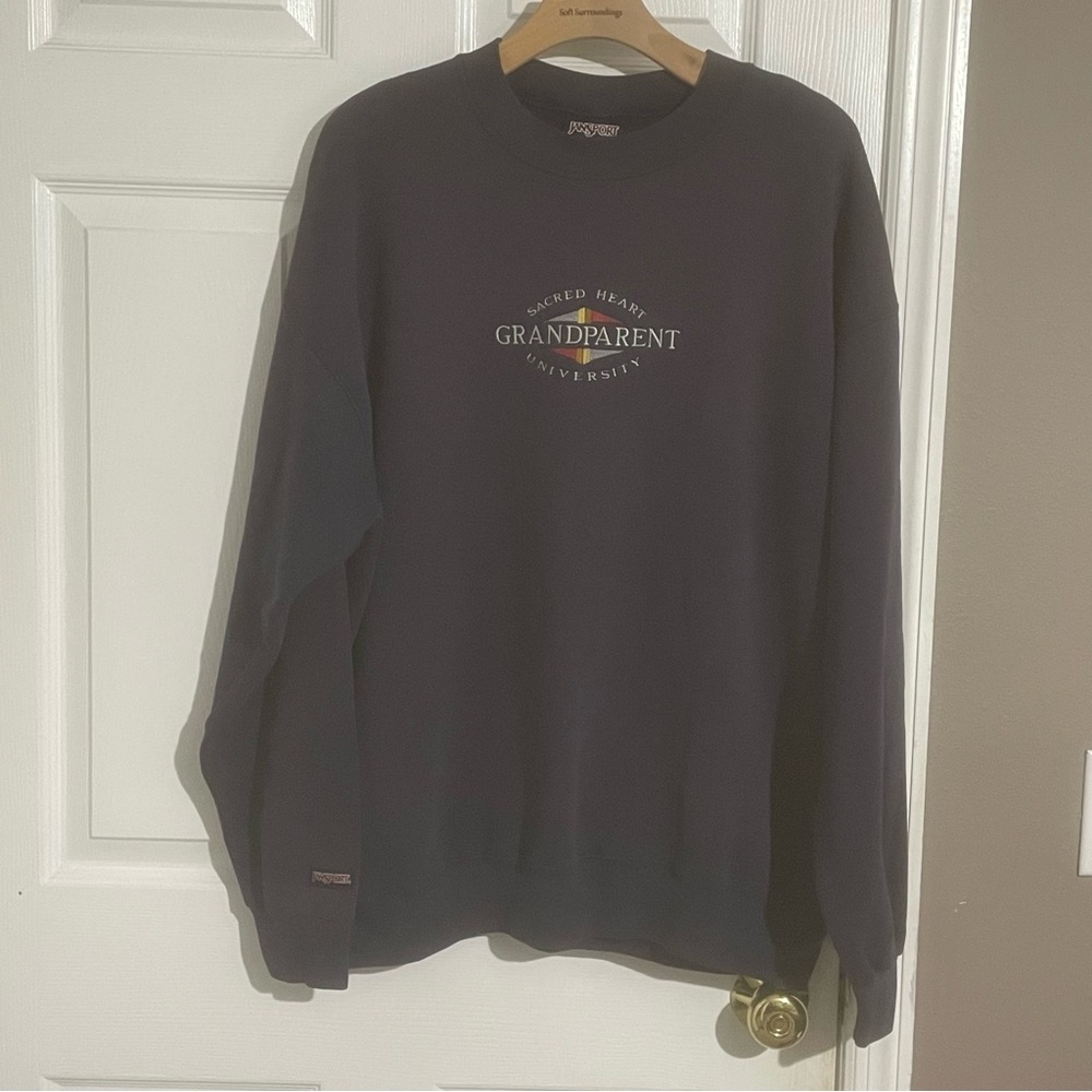 VINTAGE Jansport Sweatshirt SACRED HEART GRANDPARENT UNIVERSITY Mens XL BLUE NVY